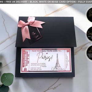 Paris Holiday Plane Destination Pass Fake Flight Ticket Personalised Custom Birthday Anniversary Hen Luxury Gift Surprise Reveal Voucher