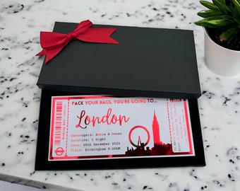 London Holiday Destination Pass Fake Flight Ticket, Personalised Custom Birthday Anniversary Hen Luxury Gift Surprise Reveal Voucher