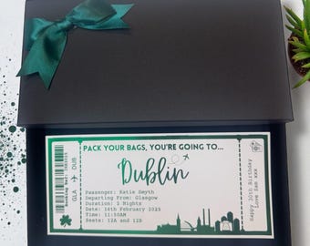 Dublin Holiday Plane Destination Pass Fake Flight Ticket Personalised Custom Birthday Anniversary Hen Luxury Gift Surprise Reveal Voucher