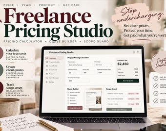 Freelance Pricing Calculator & Quote Builder | Scope of Work Tracker, Profit Planner, Digital Tool
