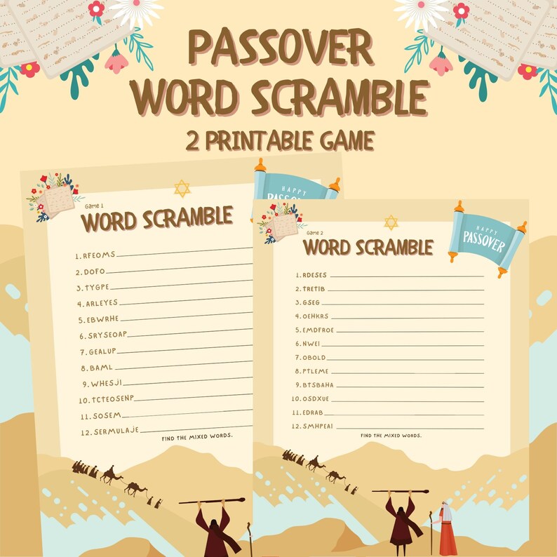 Passover Word Scramble Game I 2 Printable Party Games for the Family I ...