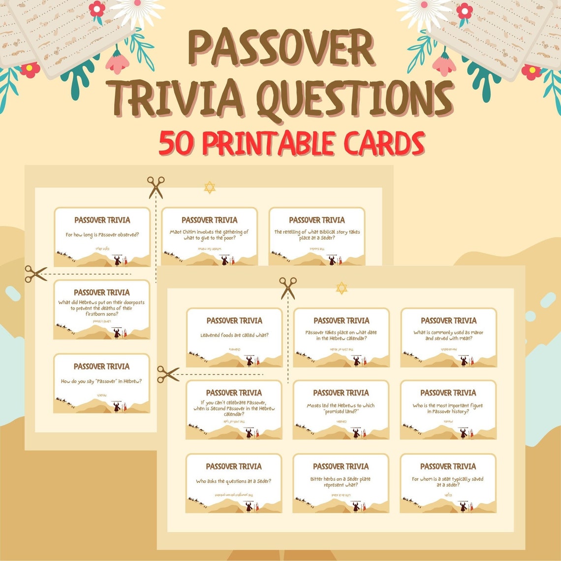 Passover Trivia Questions Game I 50 Printable Cards I Jewish Games I ...