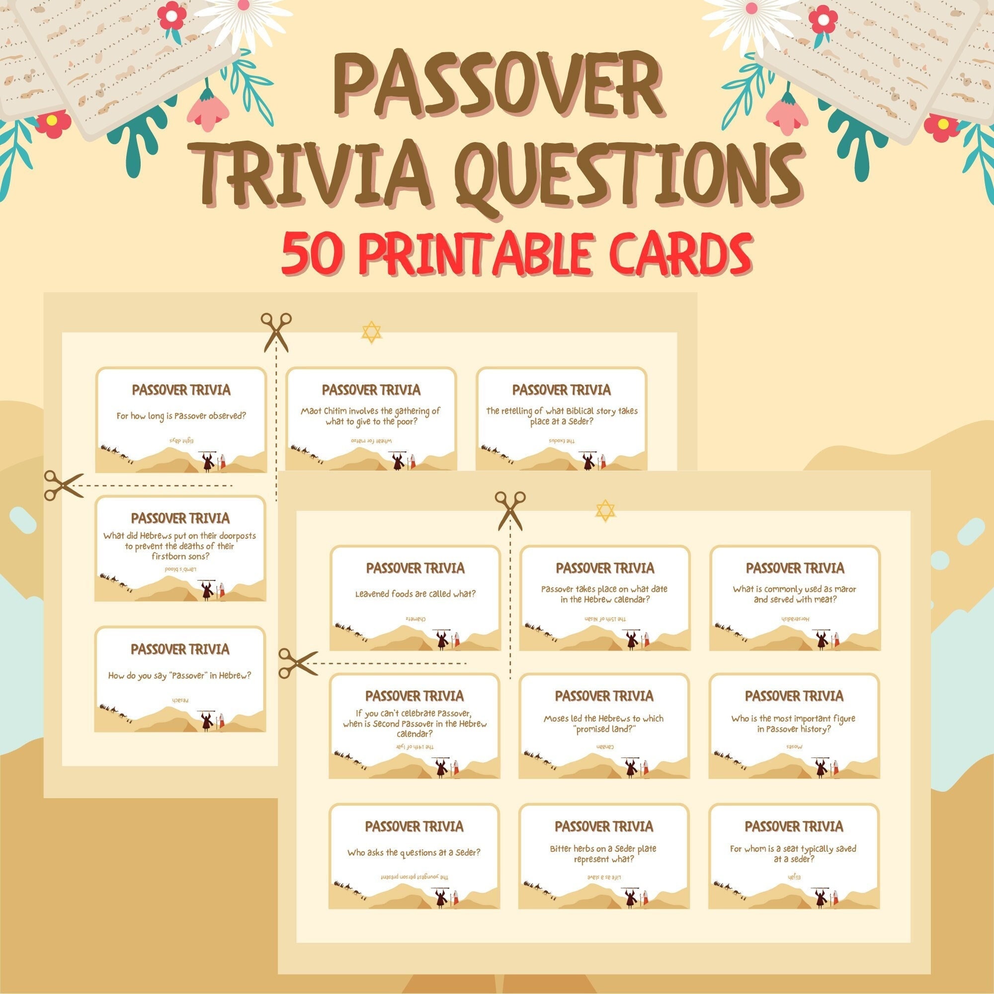 Passover Trivia Questions Game I 50 Printable Cards I Jewish Games I
