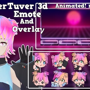 CyverPunk Avatar 3d PACK 8 Emote + Animated Overlay rgb, any color Vtuber Commission Custom famele