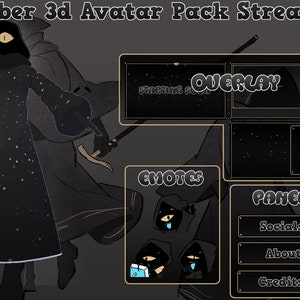 3d Vtuber Avatar With Overlay Twitch Dark Night Emotes And Panels Complete Pack Stream Twitch or Youtube