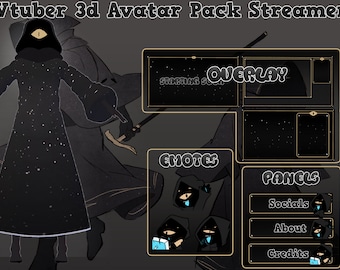 3D Vtuber Avatar With Dark Night Twitch Overlay Emotes And Panels Full Pack Stream Twitch or Youtube