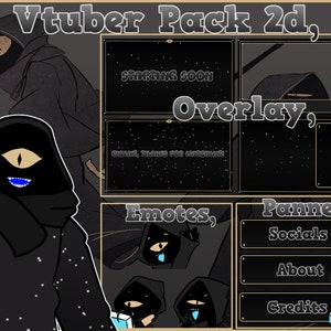 Vtuber 2d Avatar With Overlay Twitch Dark Night Emotes And Panels Complete Pack Stream Twitch or Youtube