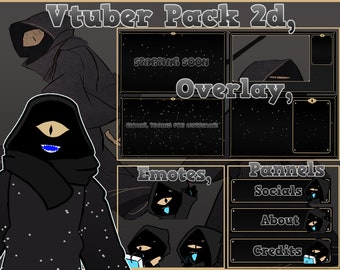 Vtuber 2d Avatar With Overlay Twitch Dark Night Emotes And Panels Complete Pack Stream Twitch or Youtube