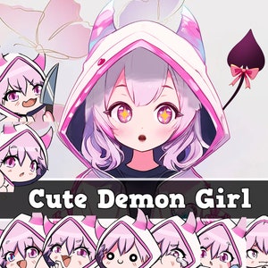 Pink Demon Girl Vtuber 2d Live2d avatar 4 Expressions 8 Free Emotes For twitch
