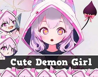 Pink Demon Girl Vtuber 2d Live2d avatar 4 Expressions 8 Free Emotes For twitch