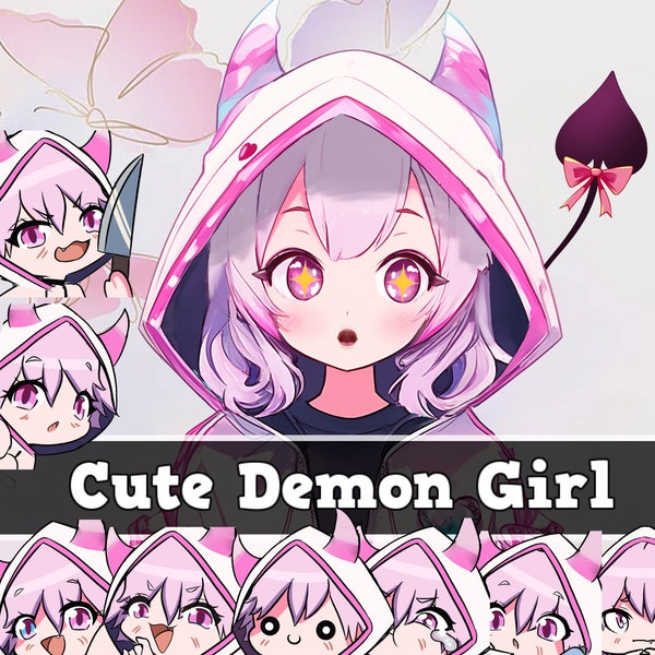 Pink Demon Girl Vtuber 2d Live2d avatar 4 Expressions 8 Free Emotes For twitch