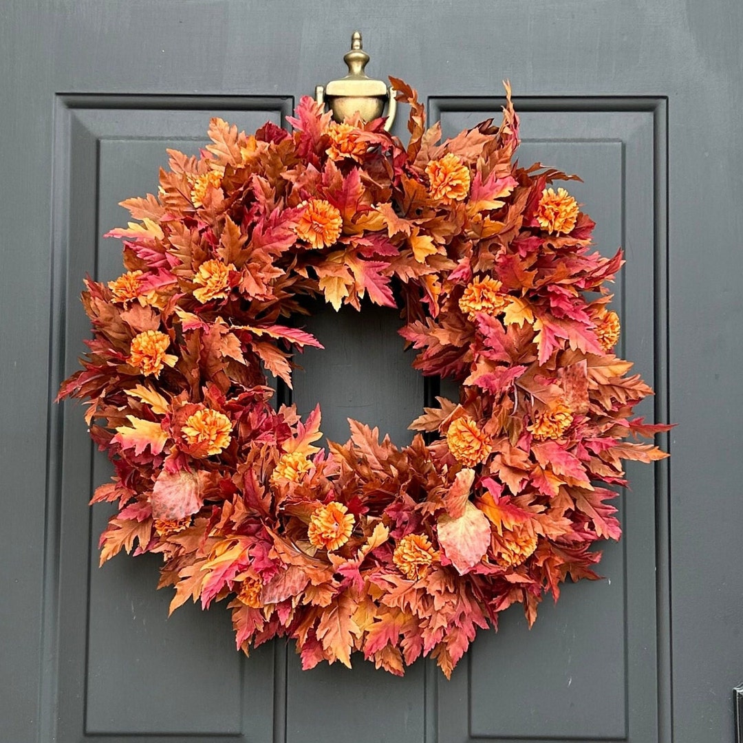 Burgundy and Orange Maple Leaves Fall Wreath for Front Door - Etsy