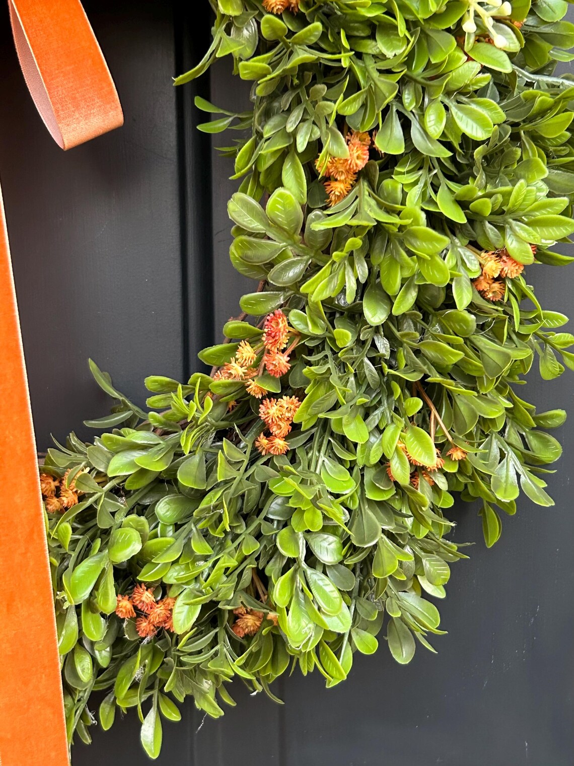 Boxwood With Orange Flowers Fall Wreath for Front Door - Etsy