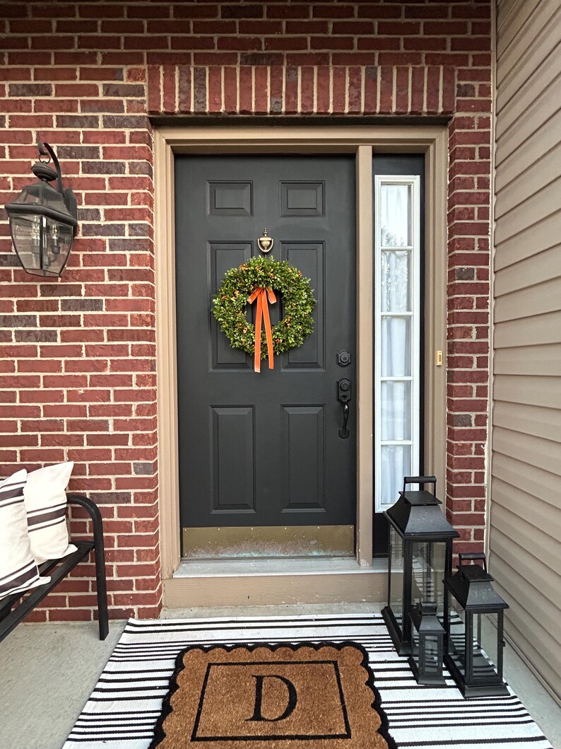 Boxwood With Orange Flowers Fall Wreath for Front Door - Etsy