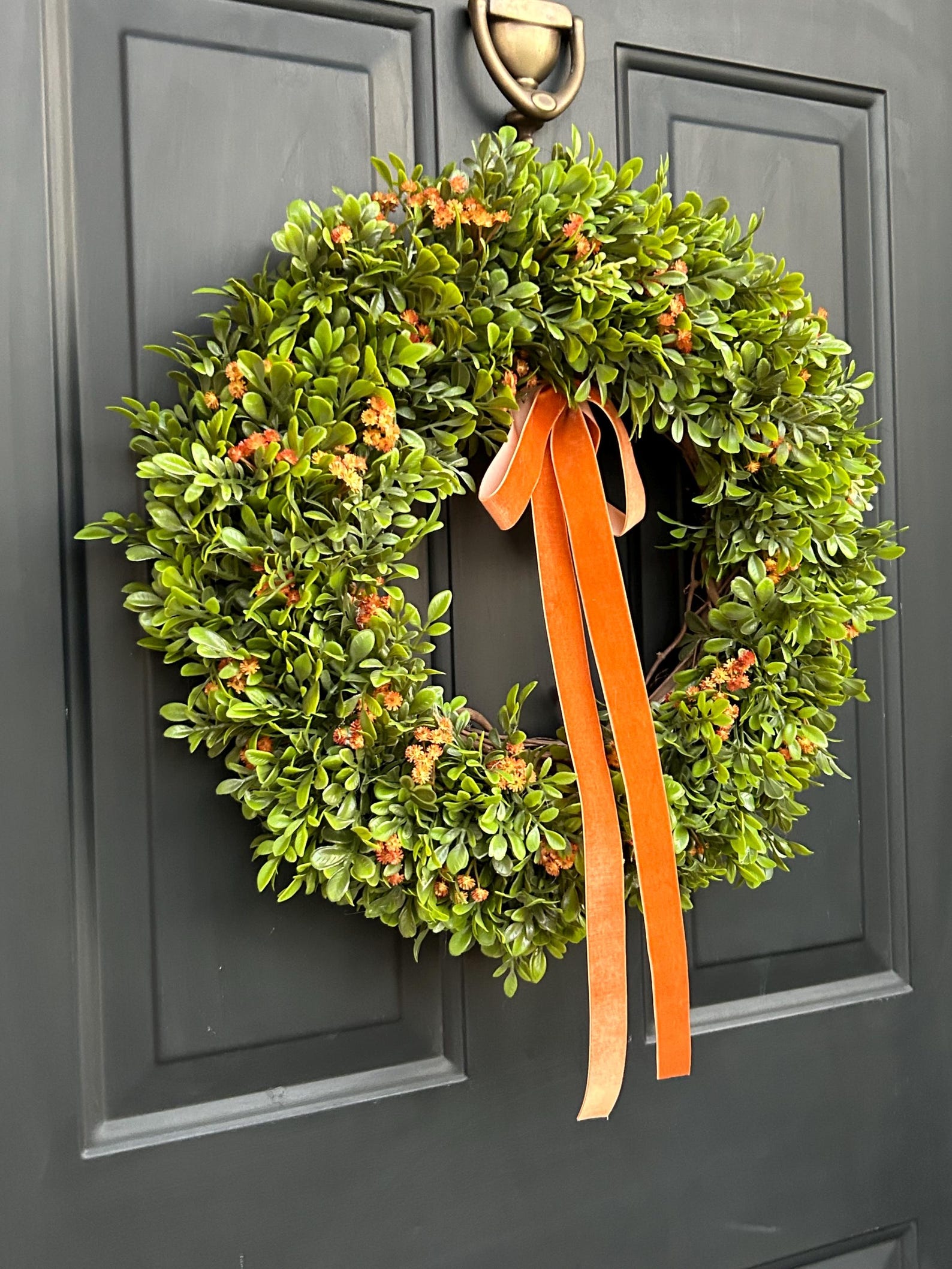 Boxwood With Orange Flowers Fall Wreath for Front Door - Etsy