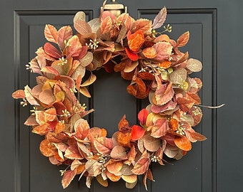 Boxwood With Orange Flowers Fall Wreath for Front Door - Etsy