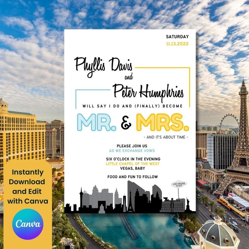 Las Vegas Wedding Invitation Template Suite Vegas Skyline Etsy