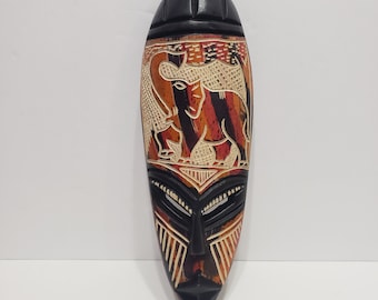 Black Tribal AFrican Face with a Gentle Elephant Mentality 3D Wooden Mask for Living Room , Bedroom , Hotel , Bar Decoration , Wall Decor