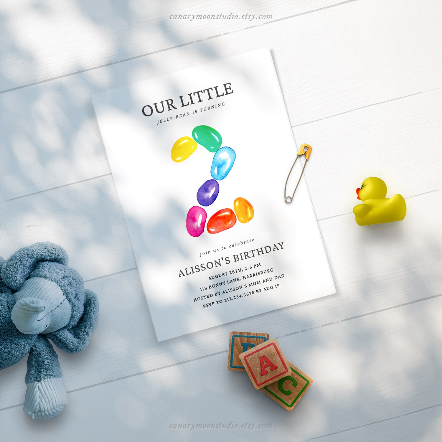 Jellybean 2nd Birthday Invitation Watercolor Whimsical Jelly Etsy