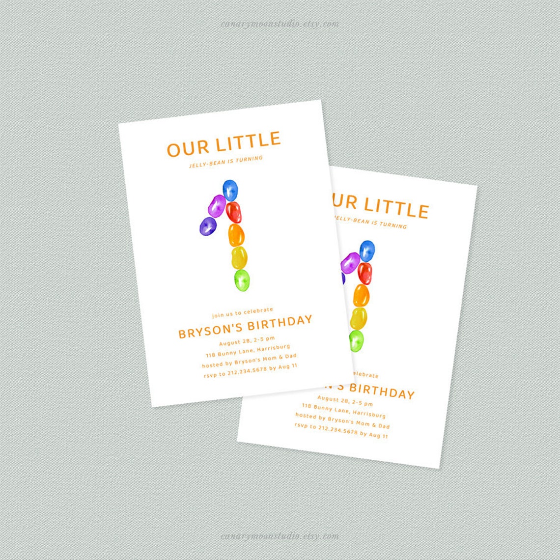 Jellybean 1st Birthday Invitation, Whimsical Watercolor Jelly Beans