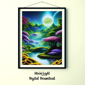 Enchanted Alien Garden: Digital Download Fantasy Landscape Wall Art Print |Mythical and Magical Art |Instant Decor |AI-Generated Fantasy Art