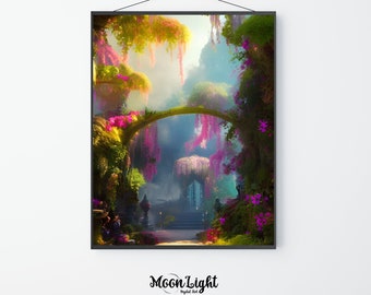 Mystical Garden, Fantasy Art, Fantasy Landscape Art, Mythical Art, Magical Art, Digital Download, Wall Art, Enchanted, Decor, Print, AI Art