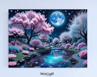 Digital Download Wall Art Fantasy Painting Moon Forest, Fantasy, Mythical, Magical Art, Instant Wall Decor, Home Decor, Birthday Gift