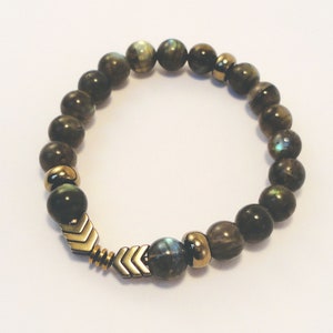 Labradoriet Armband Stretching Armband met Gouden Hematiet Teken van Transformatie Armband voor Spirituele Groei Armband voor Meditatie
