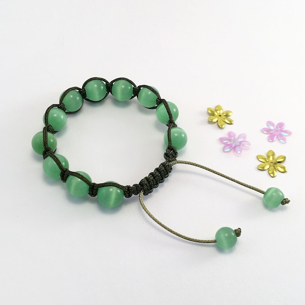 Bracelet pour enfants, bracelet oeil de chat vert, bracelet Shamballa, pour filles et garçons