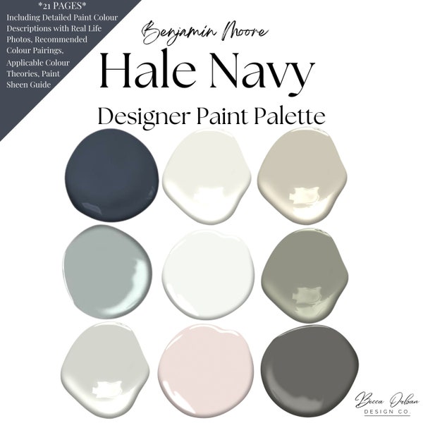 Benjamin Moore Hale Navy Home Paint Colour Palette, Home Paint Palette, Designer Paint Palette, Home Decor, Paint Colours, Interior Design