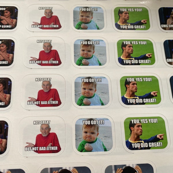 2e versie lerarenmemesstickers/stickers 108 stuks. / 27 motieven / lerarenmemes voor cijfers / virale beoordelingsmemes voor leraren