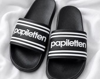 Papiletten Bath Slippers for Dad | Gift for Baby Shower, Birth or Father's Day | Black Slides for Expectant Fathers