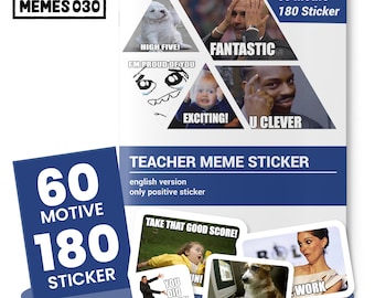 Stickers/decals met positieve memes voor leerkrachten, 120 stuks / 60 ontwerpen / Memes voor leerkrachten over cijfers / Virale memes over cijfers voor leerkrachten