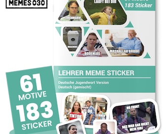 Duitse jeugdwoordversie lerarenmemes stickers/stickers 134 stuks / 45 ontwerpen / lerarenmemes voor cijfers / virale cijfermemes voor leraren