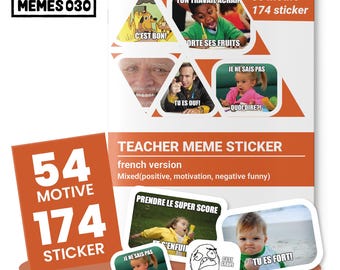 Franse versie Lerarenmemes Stickers / Stickers 174 stuks / 58 ontwerpen / Lerarenmemes voor cijfers / Virale beoordelingsmemes voor leraren