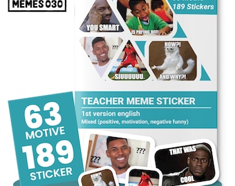 Versione 1: Adesivi/decalcomanie con meme per insegnanti, 189 pezzi/63 design/Meme per insegnanti per i voti/Meme virali per i voti degli insegnanti