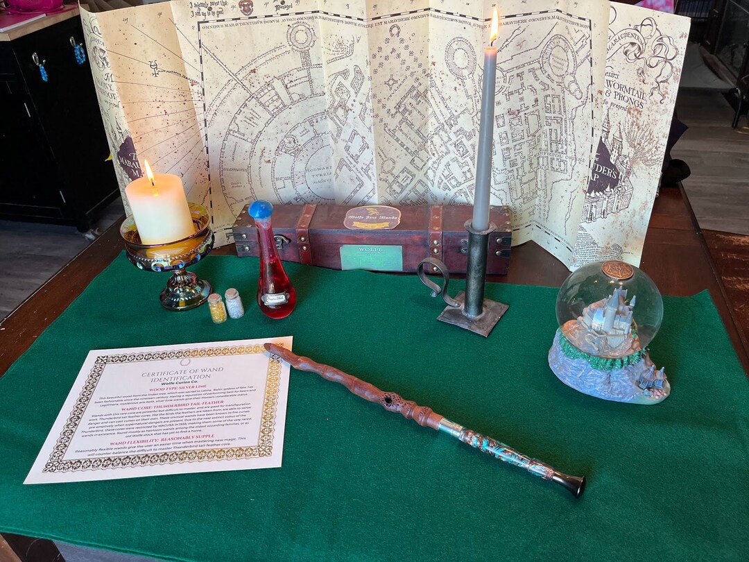 Cherrywood Wand With Green, Black, and Copper Marbled Resin Handle and