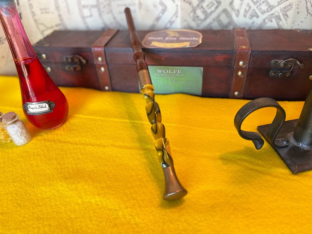 Desert Ironwood Wand With Yellow Black and White Resin Handle and