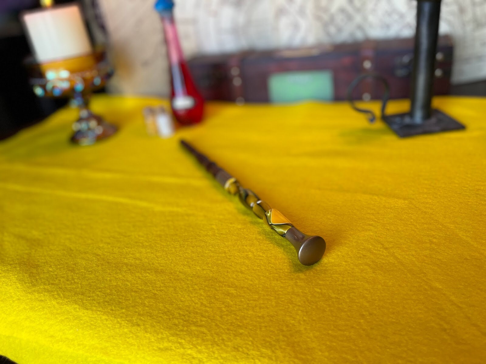 Desert Ironwood Wand With Yellow Black and White Resin Handle and