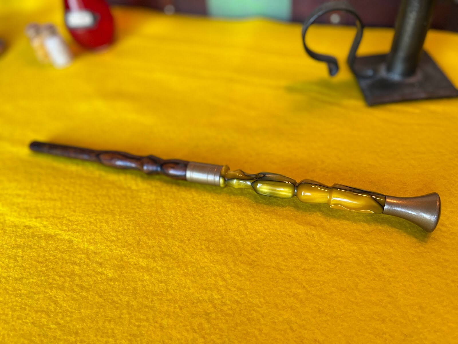 Desert Ironwood Wand With Yellow Black and White Resin Handle and