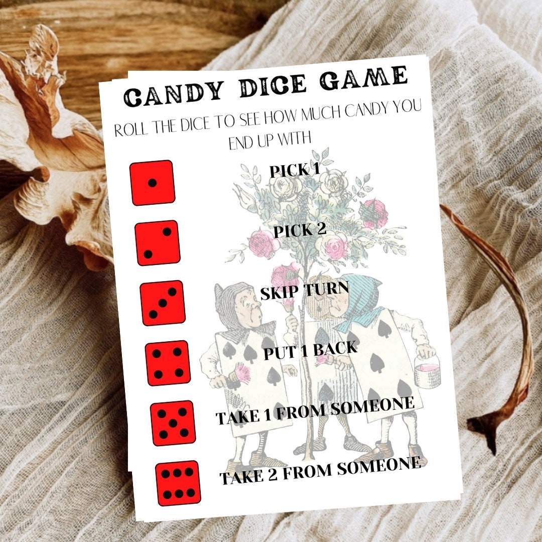 Candy Dice Game Birthday Games Alice in Wonderland Birthday Etsy