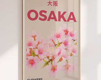 Osaka Sakura Poster, Pink Blossoms Wall Art, Japan Travel Print, Soft Floral Aesthetic Decor Pink Botanical Artwork, Japandi Aesthetic Decor