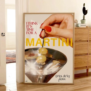 Extra Dirty Martini Print | Cocktail Retro Alcohol Poster | Bar Cart Wall Art | Martini Printable Wall Art | Trendy Vintage Gallery Print