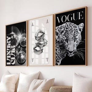 Trendy Black and White Gallery Wall Set of 3 Fashion Stylish Prints Leopard Decor Office Aesthetic Girly Wall Art Fashion Magazine Printable