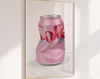 Pink Diet Coke Crushed Can Print, Baby Pink Wall Art, Girly Trendy Preppy Wall Decor, Retro Bar Cart Decor, Kitchen Pop Art