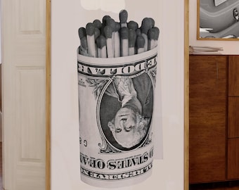 Black and White Dollar Matches Art, Luxury Office Decor, Hypebeast Wall Decor, Money Chic Aesthetic Apartment Print, Fashion Wall Art