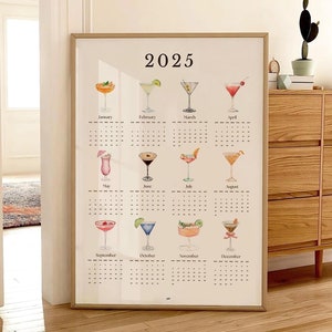 2025 Cocktail Wall Calendar | Watercolor Popular Drinks Art for Home Bar or Kitchen Decor | Bar Cart Wall Art | Trendy Vintage Cocktail