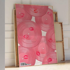 Rosa Vinyl-Schallplatten-Wandkunst | Eklektisches Retro-Dekor | Preppy Funky Poster | Trendige Wohnungsdekoration | Y2K Girly Print | Maximalistische Wohnkultur