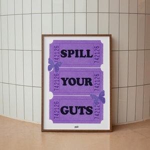 SPILL YOUR GUTS | Ticket Print | Trendy WallArt | Preppy Room decor | Girly Trendy Poster | Retro Bar Cart Decor