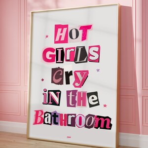 Hot Girls Cry In The Bathroom Print Hot Pink Wall Art Bathroom 